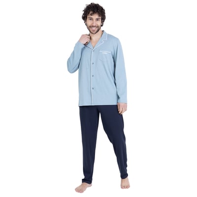 Pigiama lungo in cotone, collo a camicia ATHENA