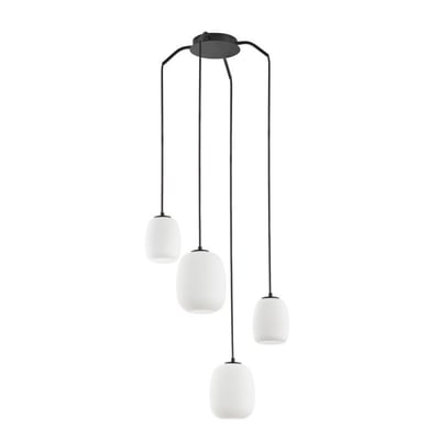 Suspension 4 lampes verre opale Jap noir MILLUMINE