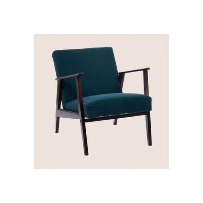 Fauteuil en velours côtelé bleu et structure en manguier - WESLEY AMADEUS