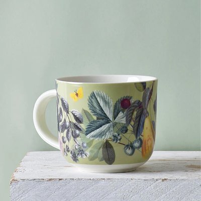 Set of 2 Fruit and Floral Green Mugs KEW
