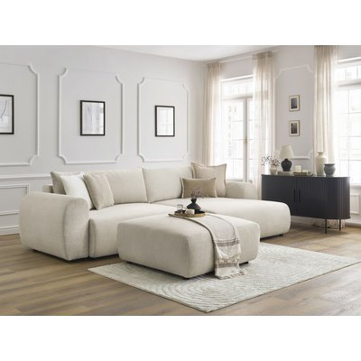 Canapé d'angle convertible 5 places en tissu lisse avec pouf, LUCIEN BOBOCHIC