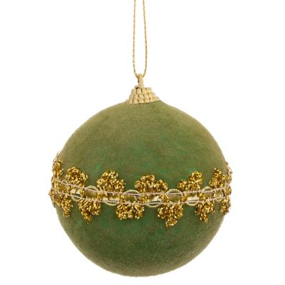 Boule de Noël velours vert et doré 8cm WADIGA