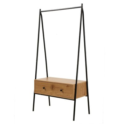 Penderie en métal Noir avec 1 Tiroir décor Chêne H170cm - JILL CALICOSY
