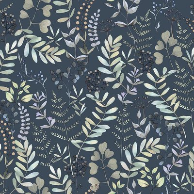 Papier peint botanique nocturne bleu ardoise HEXOA