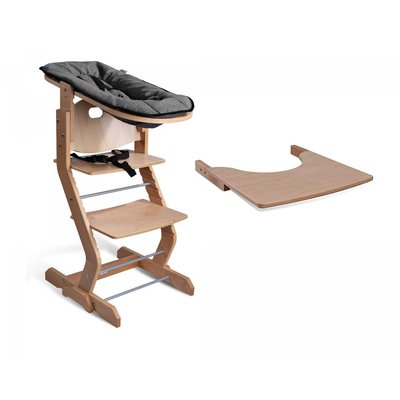 Chaise haute avec attache bébé et plateau en bois naturel TISSI