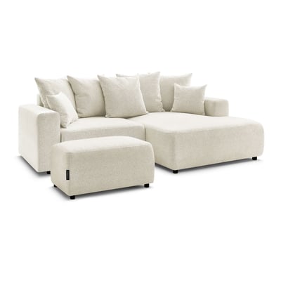 Canapé d'angle convertible 5 places en tissu chiné avec pouf, ATILLA BOBOCHIC