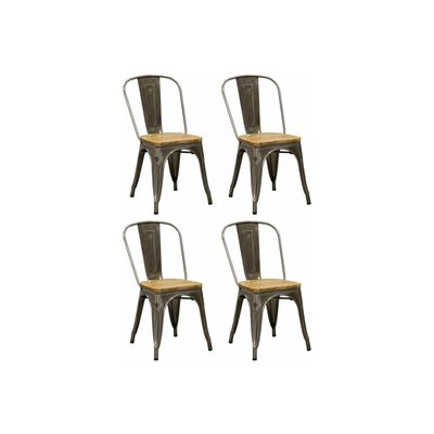 Chaise industrielle en métal et bois d'orme huilé (Lot de 4) AUBRY GASPARD