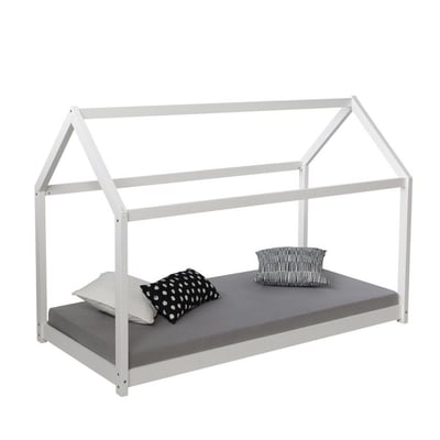 Lit enfant 80x160 blanc cabane matelas HOMESTYLE4U