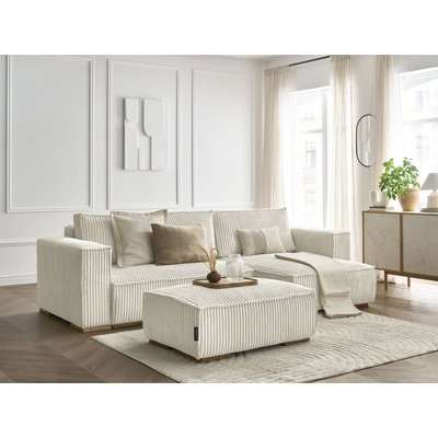 Canapé d'angle convertible 4 places en gros côtelé doux avec pouf, CHELSEA BOBOCHIC