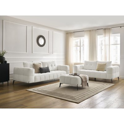Canapé droit fixe 2 places en tissu texturé avec pouf, ANIS BOBOCHIC