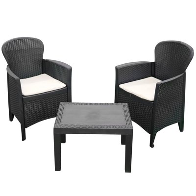 Salon de jardin 2 fauteuils avec coussins et 1 table basse WADIGA