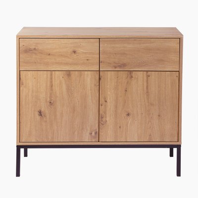 Buffet 2 Portes 2 Tiroirs Décor Chêne L90 x H80 cm - LENNY CALICOSY