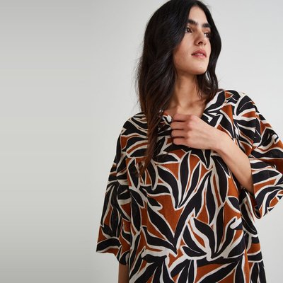 Robe courte col V imprimée en lin, certifié European flax MONOPRIX