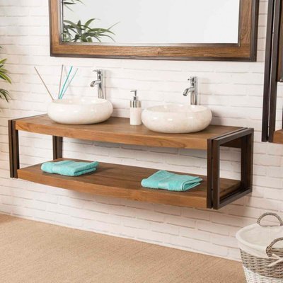 Meuble double suspendu teck métal rectangle 145 cm ÉLÉGANCE WANDA COLLECTION