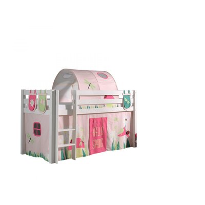 PINO Lit sureleve pin massif avec sommier + Rideau + tunnel de lit + 3 pochettes Spring VIPACK