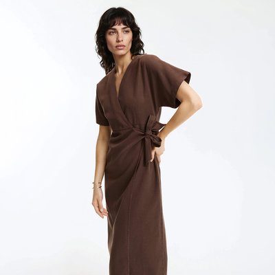 Vestido midi envolvente de manga corta LA REDOUTE COLLECTIONS