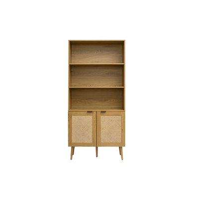 Bibliothèque finition bois clair, cannage en rotin et métal noir L90 MANILLE MILIBOO