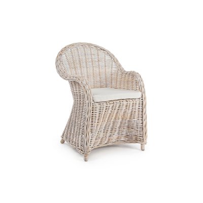 Fauteuil en rotin blanchi et coussin en coton - SAINT TROPEZ HELLIN, DEPUIS 1862