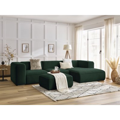 Canapé d'angle fixe 5 places en tissu texturé avec pouf, ZEPHYR BOBOCHIC