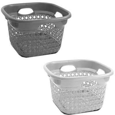 Set de 2 paniers carrés buanderie plastique blanc et gris 45L WADIGA