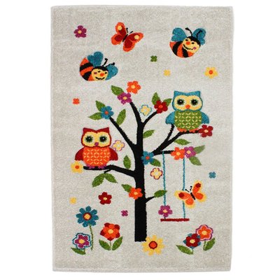 Tapis enfant toucher laine imprimé chouettes THE DECO FACTORY