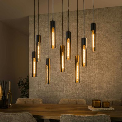 Suspension noire 9 abat-jour forme tube RALF PIER IMPORT