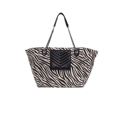 Sac cabas en toile motif zébré et cuir, 1440 XL IKKS