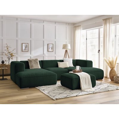 Canapé panoramique fixe 5 places en tissu texturé avec pouf, ZEPHYR BOBOCHIC