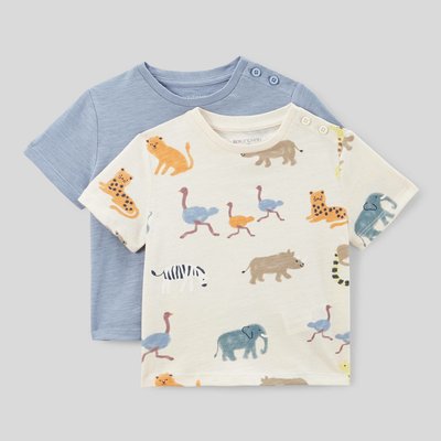 Lot de 2 t-shirts manches courtes imprimé et uni en coton BIO GOTS BOUT'CHOU