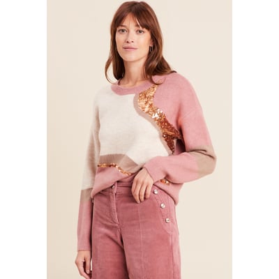 Pull col rond manches longues à sequins BREAL