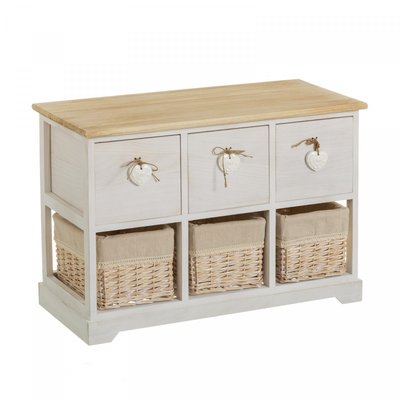 Meuble de rangement d'entrée 3 tiroirs + 3 paniers -71x32x49cm WADIGA
