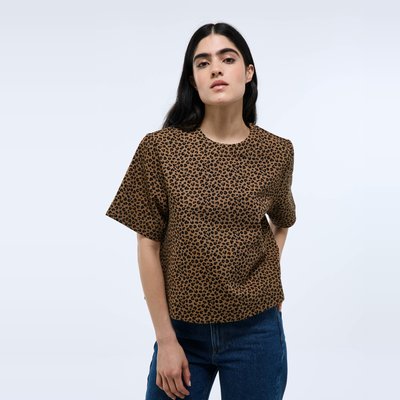 Top manches courtes imprimé avec boutons au dos en coton MONOPRIX