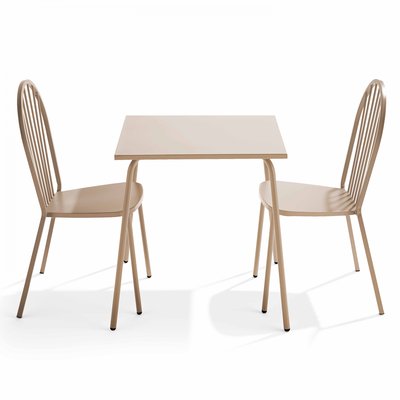 Salon de jardin table bistrot et 2 chaises en acier, PALAVAS OVIALA