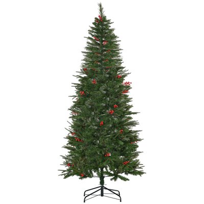 Sapin de Noël artificiel décoré H. 210 cm 45 baies rouges HOMCOM
