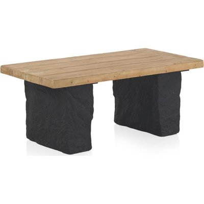 Table basse rectangulaire bois naturel et base effet pierre noire RECOLLECTION