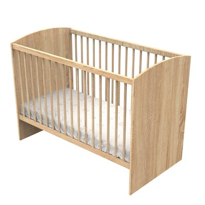 Lit bébé avec têtes de lit arrondies en bois décor chêne doré SAUTHON