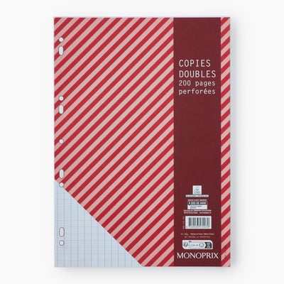 200 copies doubles, A4, grands carreaux MONOPRIX