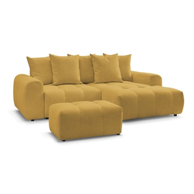 Canapé d'angle convertible 3 places en tissu chiné avec pouf, ROXELANE BOBOCHIC