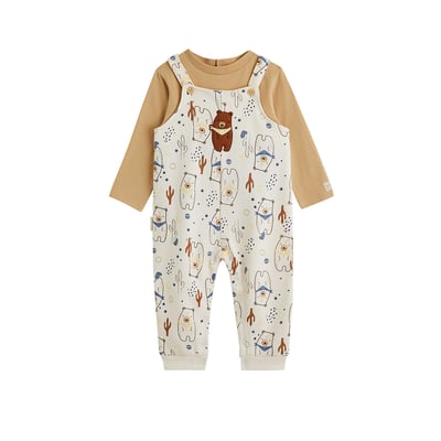 Ensemble salopette bébé en molleton et t-shirt Moka PETIT BEGUIN