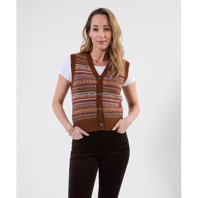 Pull Sans Manches en Maille Jacquard Fair Isle Boutonné Jours d'Automne JOE BROWNS