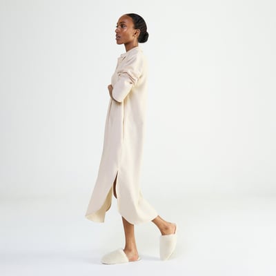 Chemise de nuit longue col classique en flanelle de coton FLANELLE RAYÉE LAURENCE TAVERNIER