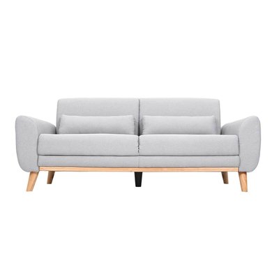 Canapé scandinave 3 places en tissu effet velours texturé taupe et bois clair EKTOR MILIBOO