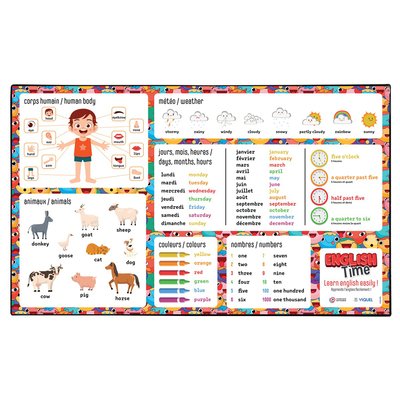 Sous main de bureau éducatif enfant pour apprendre l'anglais - Protection de bureau enfant - Noir VIQUEL