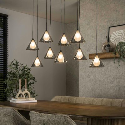Suspension design en verre fumé 9 abat-jour coniques RALF PIER IMPORT
