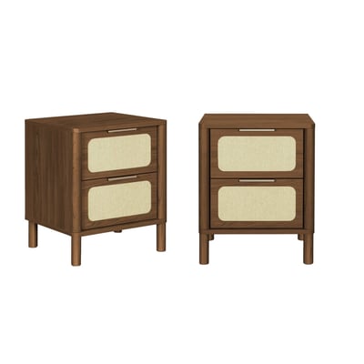 Table de chevet vintage décor bois et cannage 2 tiroirs (lot de 2) ETTA SWEEEK
