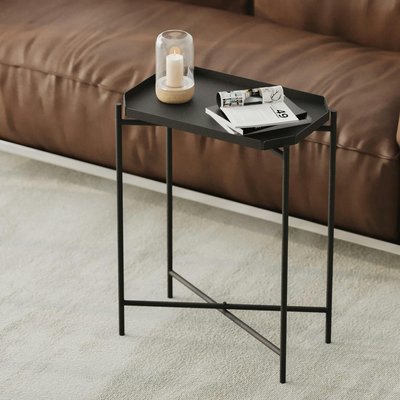 Petite table d’appoint noire, plateau rectangulaire SFAX PIER IMPORT