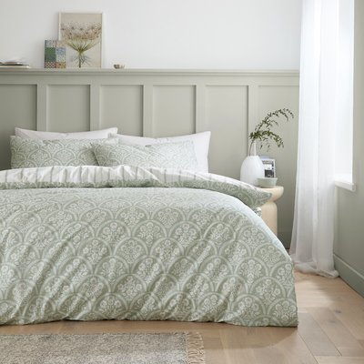 Scallop Floral Cotton Percale Reversible Duvet Cover Set BIANCA FINE LINENS
