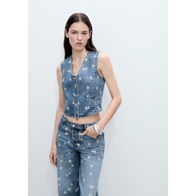Gilet crop broderie à fleurs MANGO