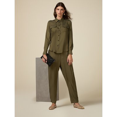 Pantalon en twill fluide de viscose couleur unie OLTRE