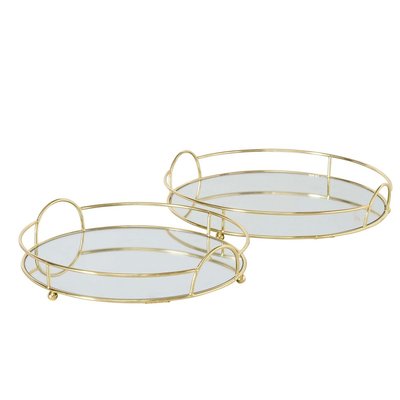 Set de 2 plateaux ronds en métal doré et miroirs WADIGA